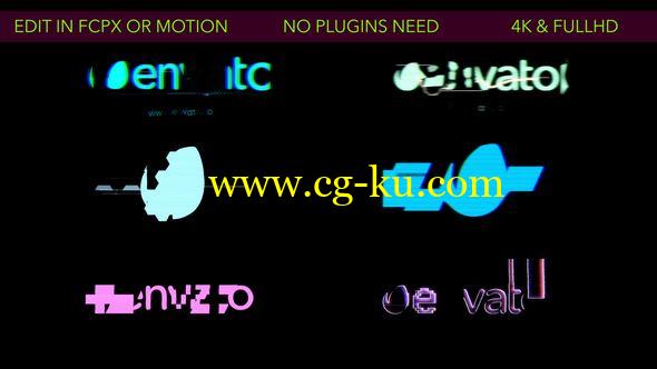 FCPX插件：6个信号干扰损坏LOGO片头 Glitch Logos 支持4K的图片1