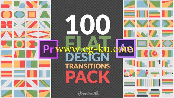AE+Pr模板预设：100个动态图形转场MG动画 Flat Design Transitions Pack的图片1