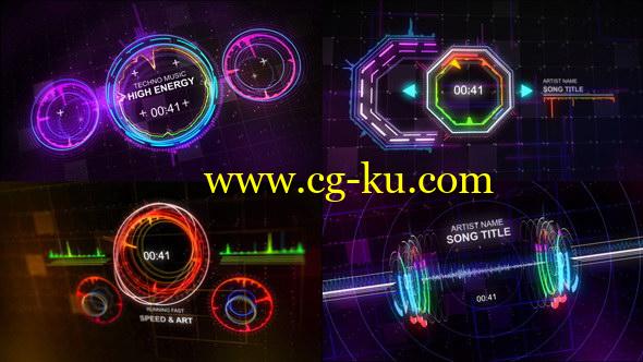 AE模板：4种绚丽动感高科技UI音乐动画效果的图片1