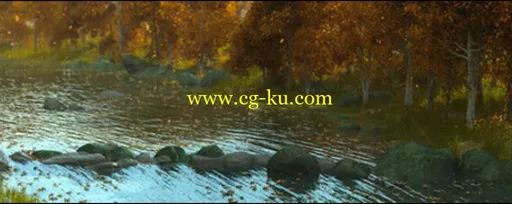 秋天河边美景3D动画场景的图片1