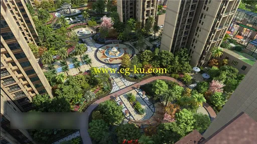 3dsmax小区内廷园林完整场景的图片1