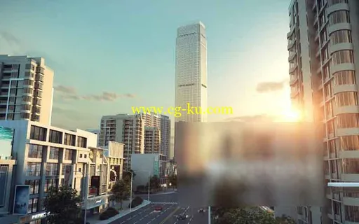 黄昏下的城市动画场景的图片1