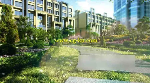 建筑3D动画住宅中庭表现的图片1
