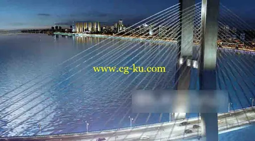 跨海大桥夜景3D动画场景的图片1