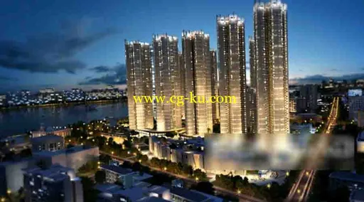 建筑动画楼盘夜景表现3D动画的图片1
