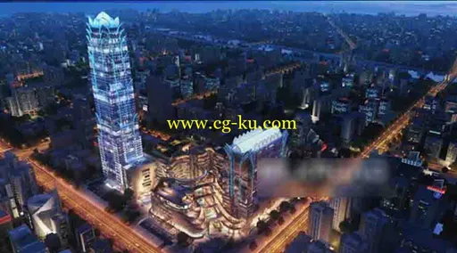 建筑动画夜景鸟瞰城市的3D动画的图片1