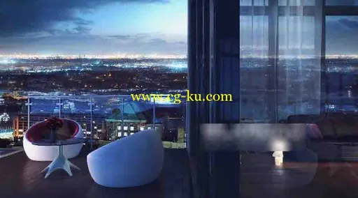 建筑动画室内夜景观看外景表现的图片1