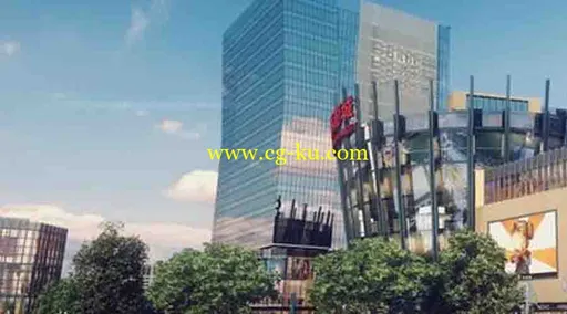 建筑动画商业街日景3D动画场景的图片1