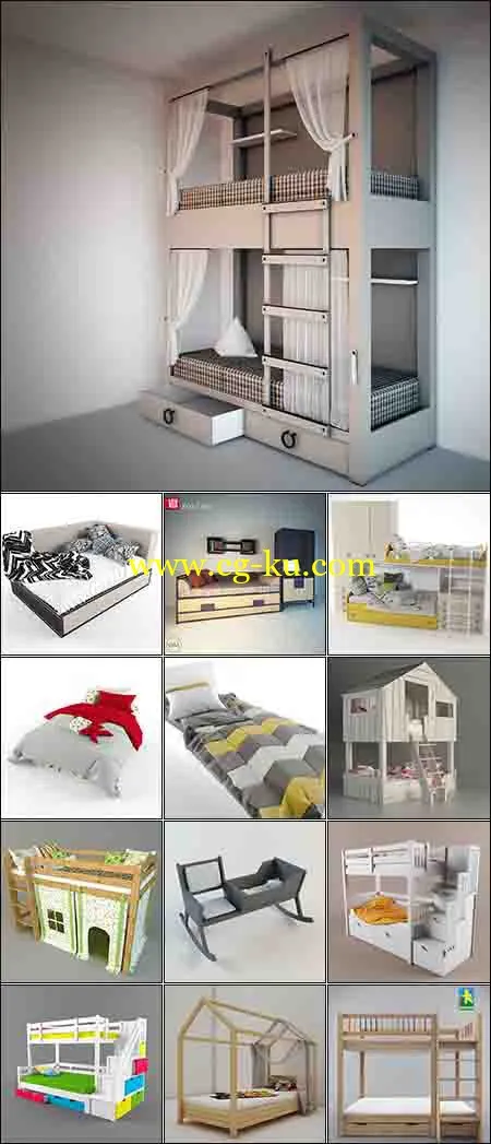 现代的床3d模型大集合的图片1