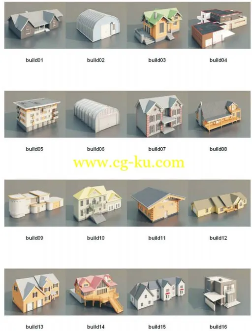 70个住宅房屋，别墅，别墅，公寓，酒店，商店，工厂和企业的建筑物，体育场馆，飞机库模型下载的图片1