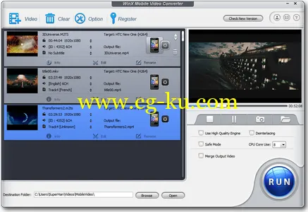 WinX Mobile Video Converter 3.0.0 Build 05.24.2013 视频转换器的图片1