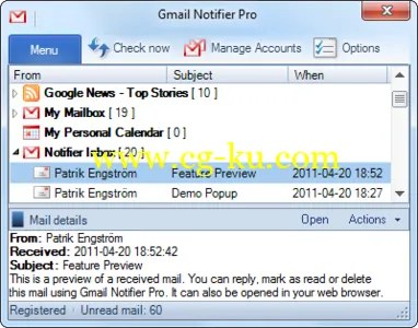 Gmail Notifier Pro 5.0.2 Multilingual 邮件通知软件的图片1