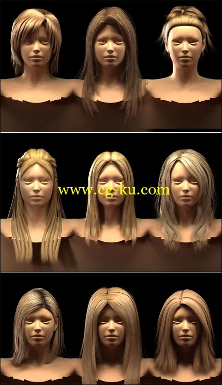 21 Daz Blond Wigs Max2010 Vray & Obj的图片1