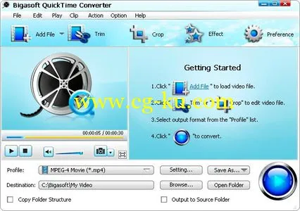 Bigasoft QuickTime Converter 3.7.45.4933 QuickTime影片转换器的图片1