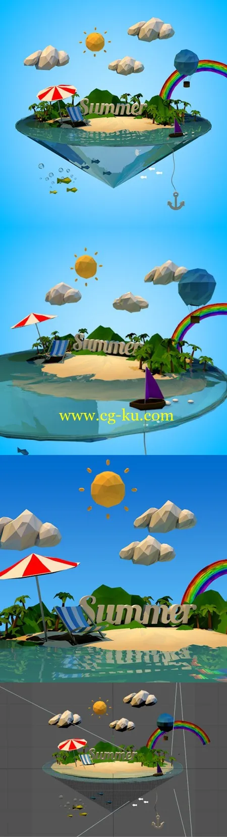 3D Ocean Abstract summer vacation with Low-poly style的图片1