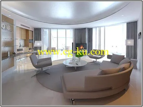 Condo Living Room 3D Model的图片1