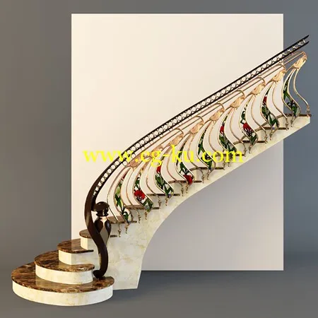 Stairs with golden handrail的图片1