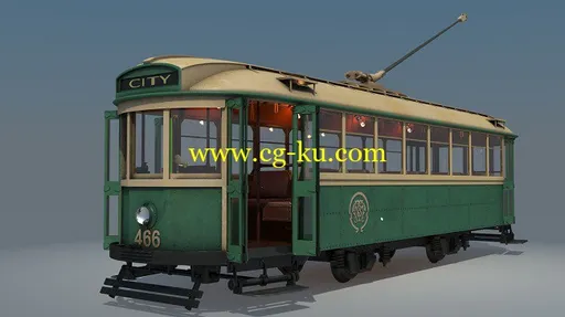 TurboSquid – X-1 class tram No. 466 and Locomotive Train with Wagon的图片1