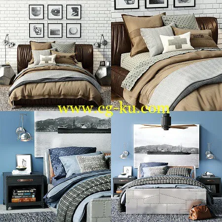 3DSKY – Sona upholstered platform BED + Aviator storage BED的图片1