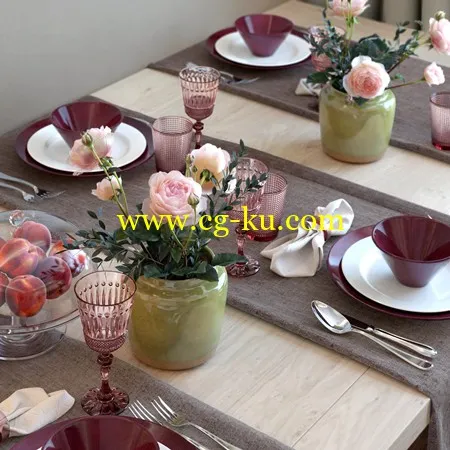 Serving table with tea roses的图片1
