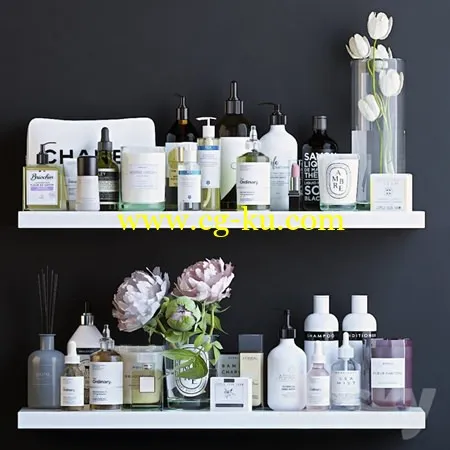 Shelves with cosmetics and bathroom decor 2的图片1