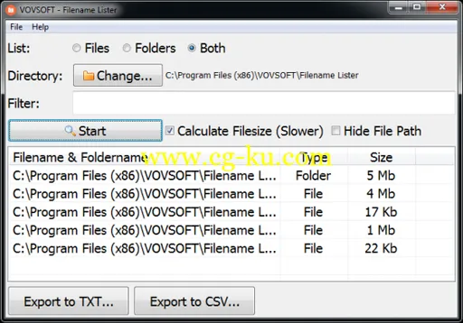 VovSoft Filename Lister 2.3的图片1