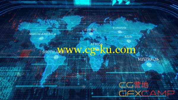 AE模板 – 高科技地点定位连接军事模拟世界地图的图片1