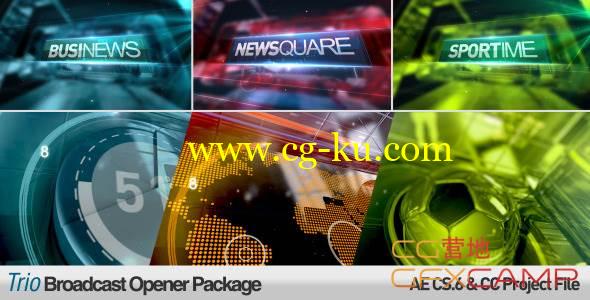 AE模板-财经商务体育新闻栏目包装 VideoHive Trio Broadcast Openers Package的图片1