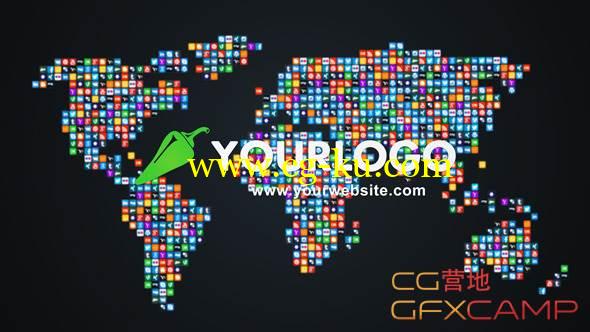 AE模板-社交图标汇聚世界地图 VideoHive Social World-Map的图片1