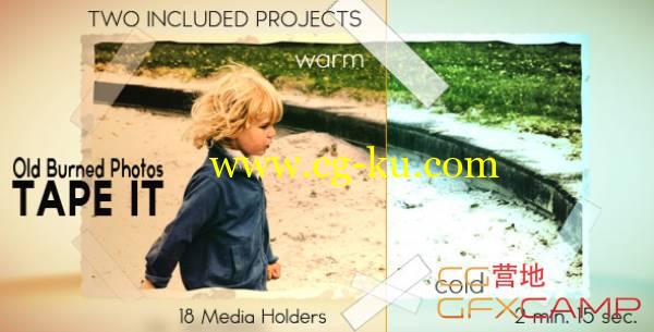 AE模板-复古陈旧老照片展示 VideoHive Tape It Old Burned Photo Look的图片1