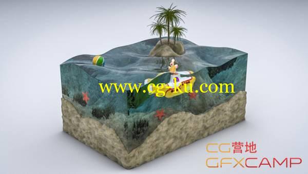C4D方块卡通水族馆场景教程 Cinema 4D Aquarium Scene Tutorial(含C4D工程源文件+素材)的图片1