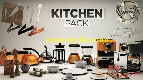 勺子刀具碗碟咖啡机榨汁机水壶厨房C4D模型 The Pixel Lab - Kitchen Pack的图片1
