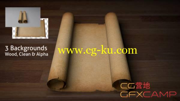 破旧卷轴纸张羊皮纸展开动画视频素材+AE模板 Old Scroll Parchment (Blank)的图片1