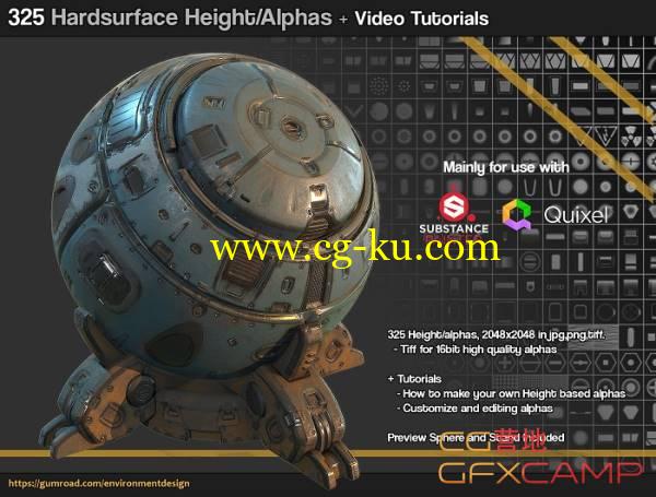 Substance Painter+Quixel科技钢铁笔刷材质贴图素材(含教程) Gumroad – SP Quixel 325 Hard surface sci fi Alpha/Height brush set的图片1