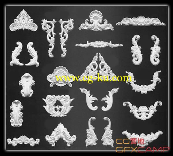 古建石膏墙壁花纹装饰3D模型 Decorative Gypsum 3D Models的图片1