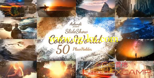 AE模板-水墨散开扩散遮罩图片展示开场 Colors World Ink Slideshow的图片1