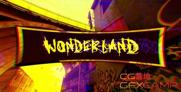 AE模板-色彩分离信号损坏噪点动感音乐片头 Wonderland Glitch Art Slideshow的图片1