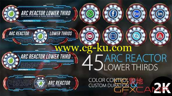 AE模板-圆弧科技感游戏人名字幕条动画 45 Arc Reactor Lower Thirds的图片1