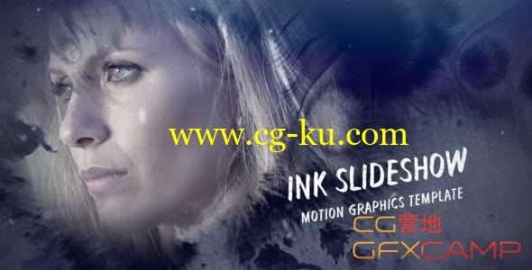 AE模板-水墨滴落蔓延散开图片展示片头 Ink Slideshow的图片1