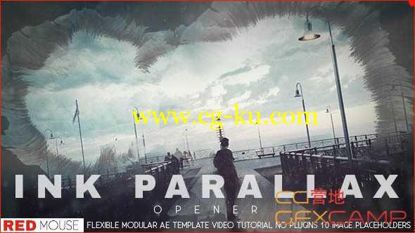 AE模板-水墨散开融合遮罩图片展示片头 Ink Parallax Opener的图片1
