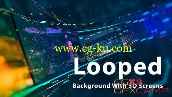 AE模板-高科技环形图片视频背景屏幕 Looped Background With 3D Screens的图片1