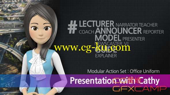 AE模板-三维可爱女性卡通人物支持人解说员动画 Presentation With Cathy Office Uniform的图片1