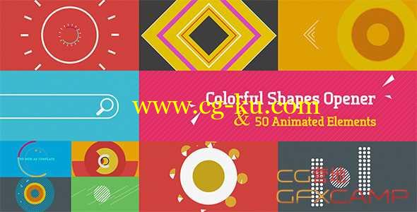 AE模板-50组MG动画图形元素变化开场 Colorful Shapes Opener的图片1