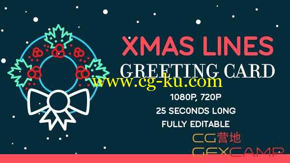 AE模板-扁平化线条圣诞节创意MG动画片头 Xmas Lines Greeting Card的图片1