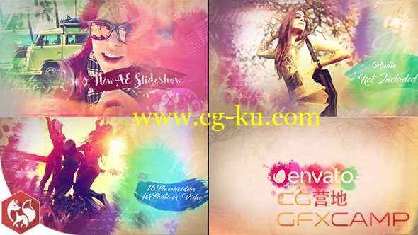 AE模板-水彩水墨遮罩图片展示片头包装 Watercolor Slideshow的图片1