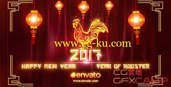 AE模板-金色路径描边鸡年新年快乐片头动画 Chinese New Year 2017的图片1
