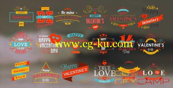 AE模板-情人节文字标题条幅动画 Happy Valentine's Day Badges Pack的图片1