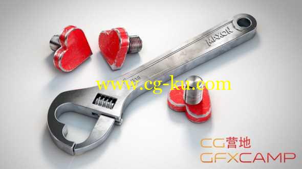 钢铁质感扳手制作C4D教程  Cinema 4D – Creating a Beautiful Love Wrench Tutorial的图片1