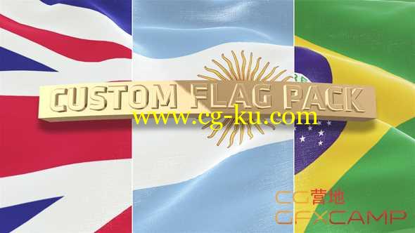 AE模板-自定义国旗飘动动画 Custom Flag Pack的图片1