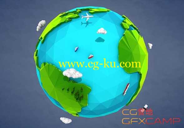 低多边形地球3D模型 Lowpoly Earth的图片1